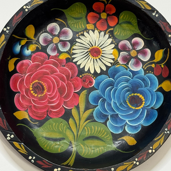 Batea Tole Tray Vintage Wood Folk Art Bowl 11” Colorful Mexican Hand Painted - Picture 2 of 4